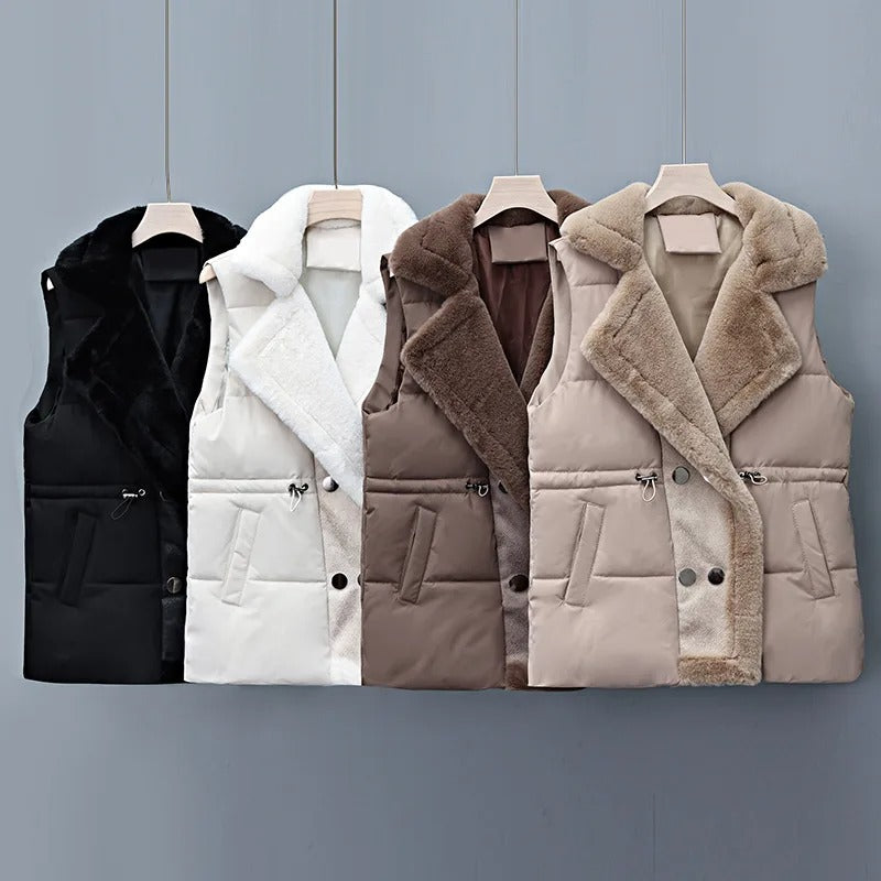 Cotton padded vest with faux fur collar