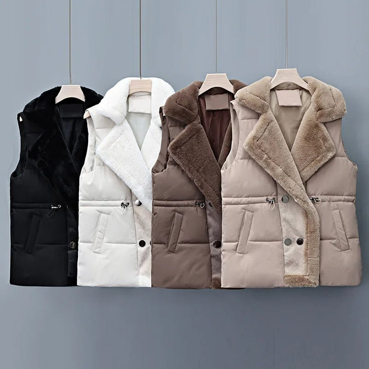 Cotton padded vest with faux fur collar