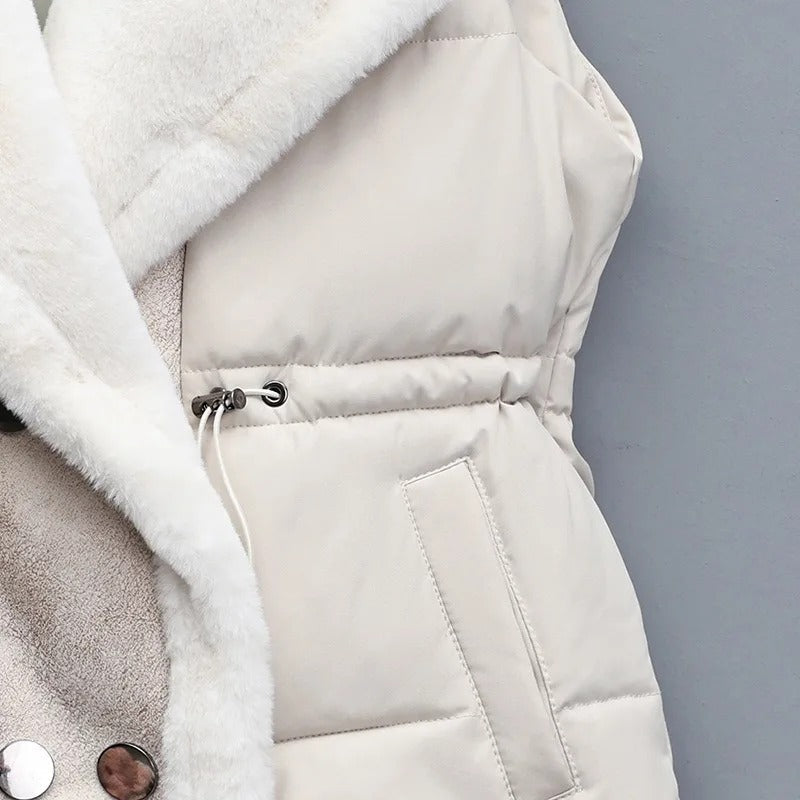 Cotton padded vest with faux fur collar