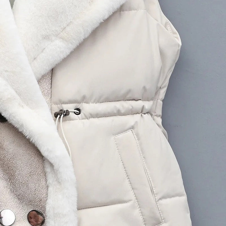 Cotton padded vest with faux fur collar