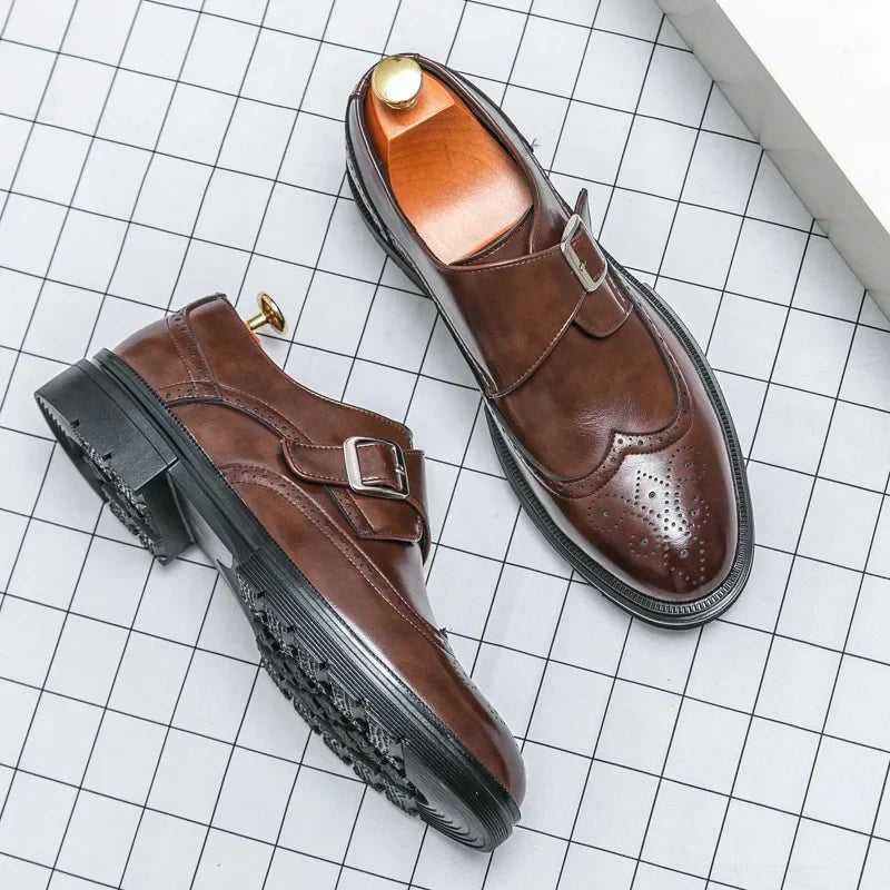 Genuine leather brogue dress shoes
