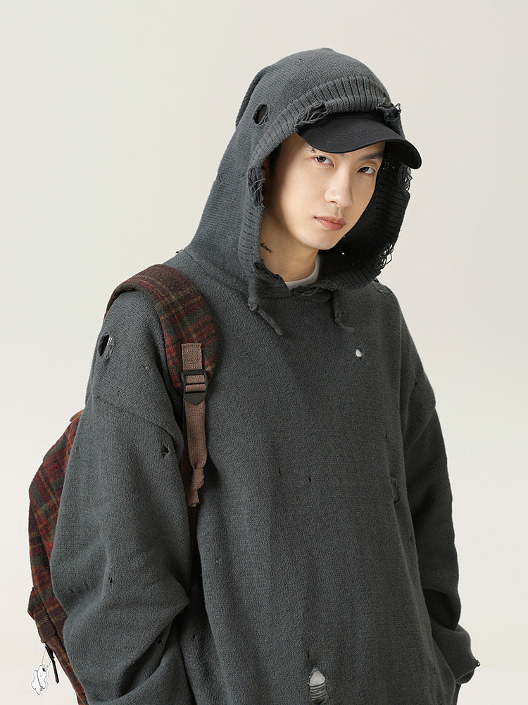 Distressed cotton blend hoodie