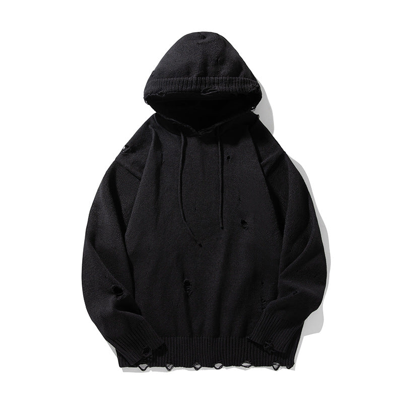 Distressed cotton blend hoodie