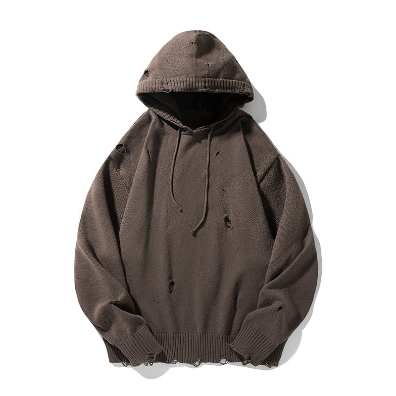 Distressed cotton blend hoodie