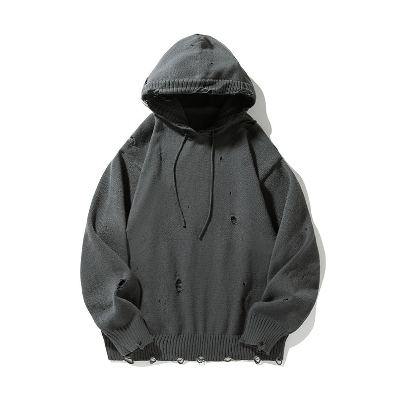 Distressed cotton blend hoodie