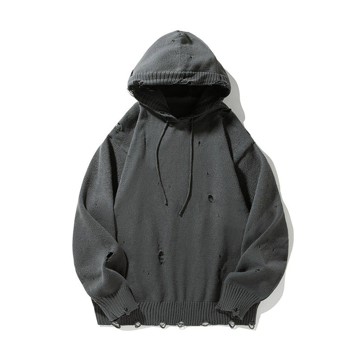 Distressed cotton blend hoodie