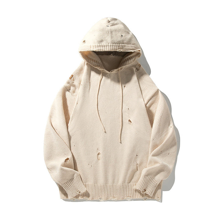 Distressed cotton blend hoodie