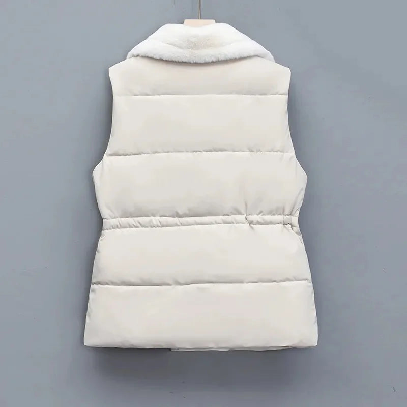 Cotton padded vest with faux fur collar