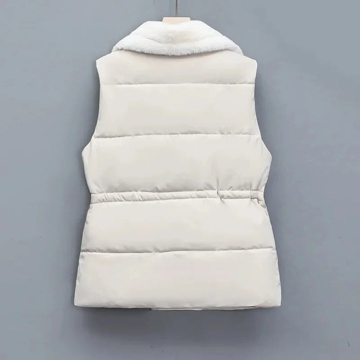 Cotton padded vest with faux fur collar