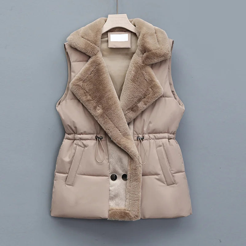 Cotton padded vest with faux fur collar