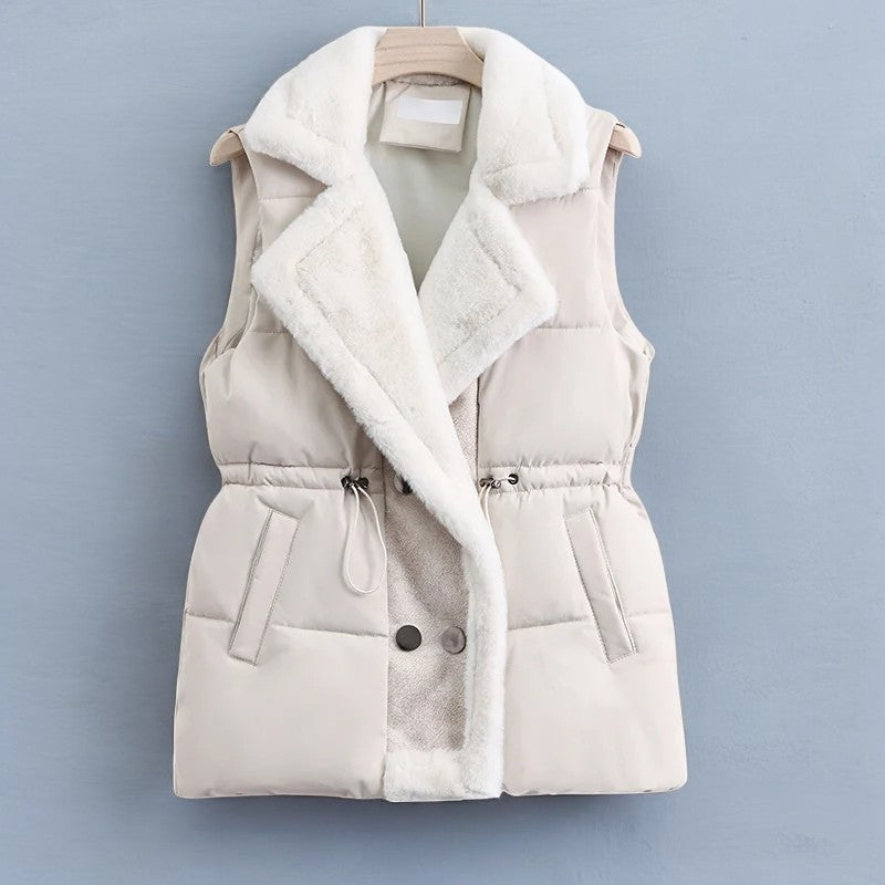 Cotton padded vest with faux fur collar