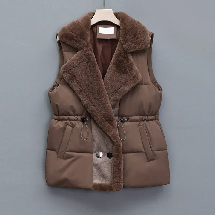 Cotton padded vest with faux fur collar