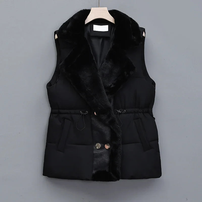 Cotton padded vest with faux fur collar