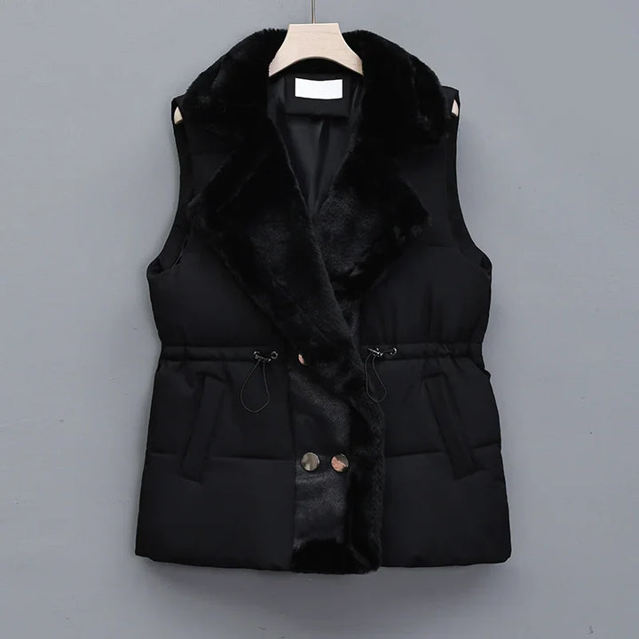 Cotton padded vest with faux fur collar