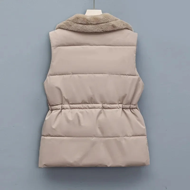 Cotton padded vest with faux fur collar