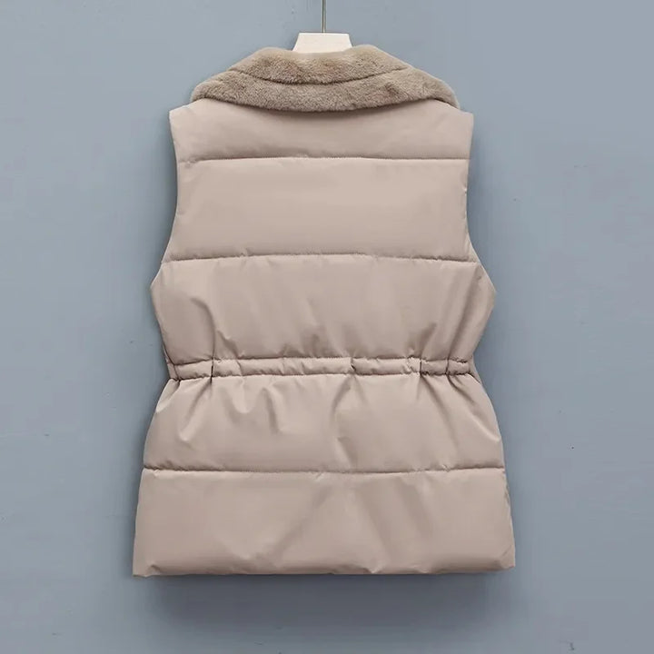 Cotton padded vest with faux fur collar