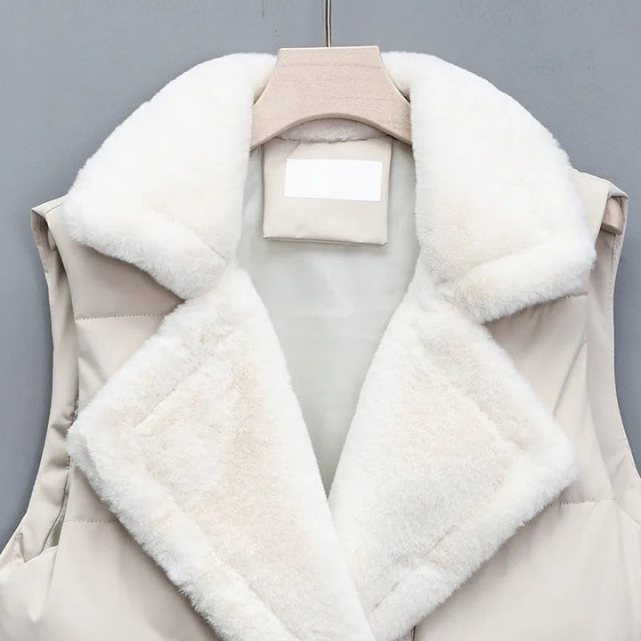 Cotton padded vest with faux fur collar