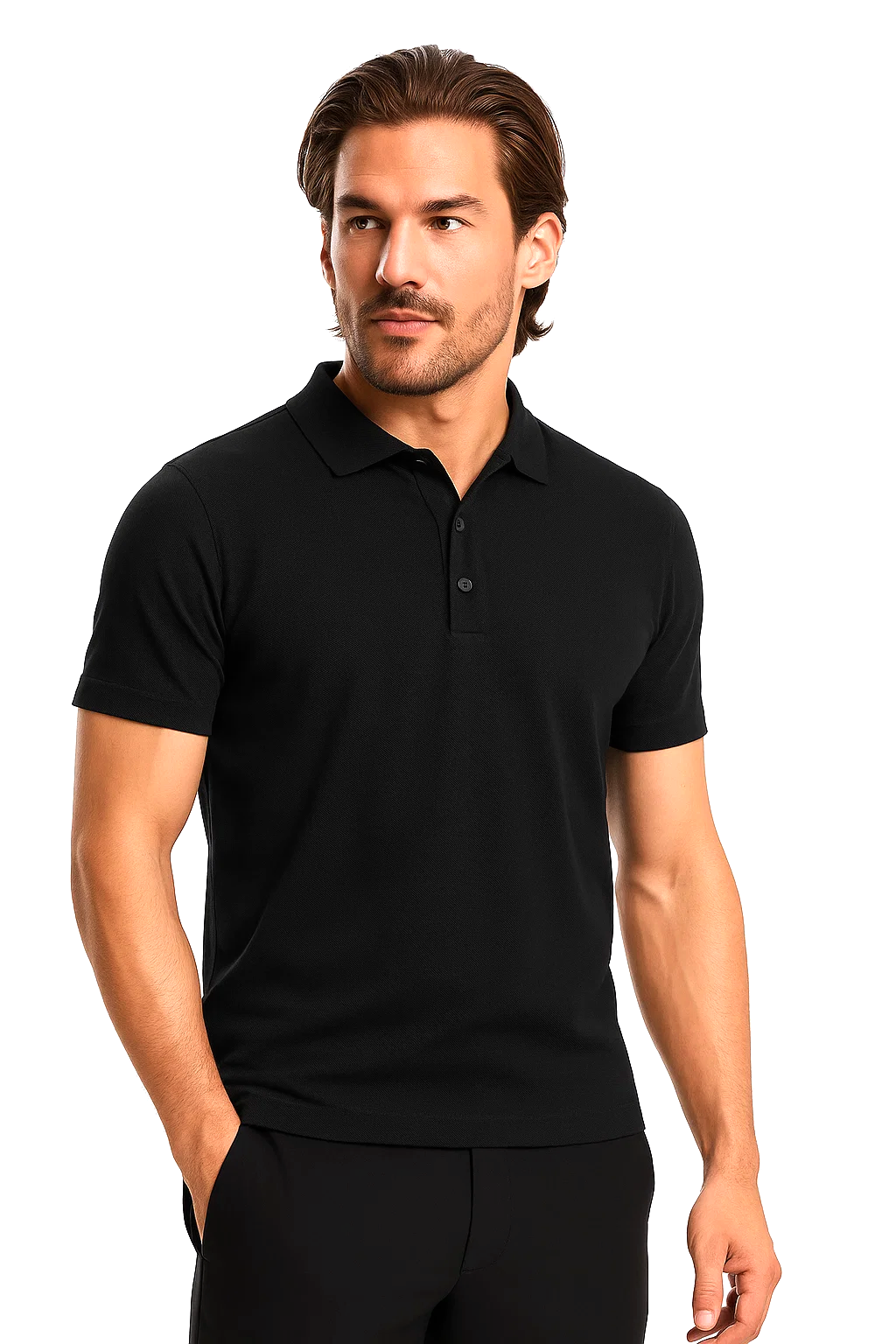 Classic Short Sleeve Polo with Three-Button Placket | Enrico – Black
