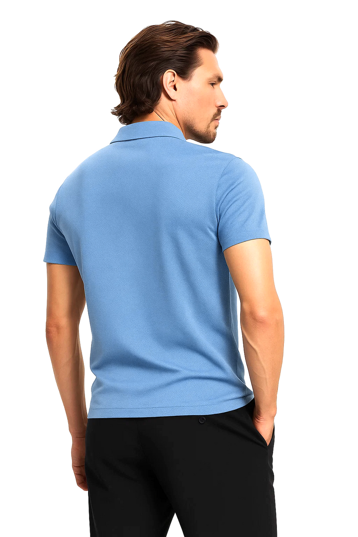 Classic Short Sleeve Polo with Three-Button Placket | Elijah – Powder Blue