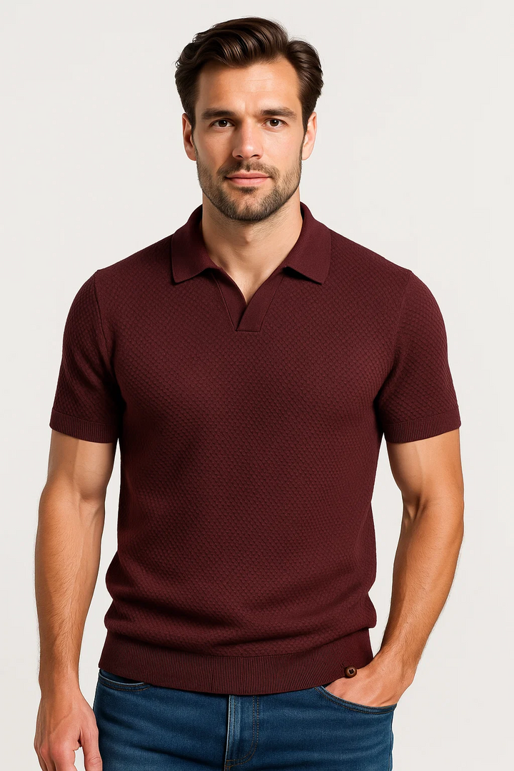 Ribbed Textured Polo | Adam – Maroon