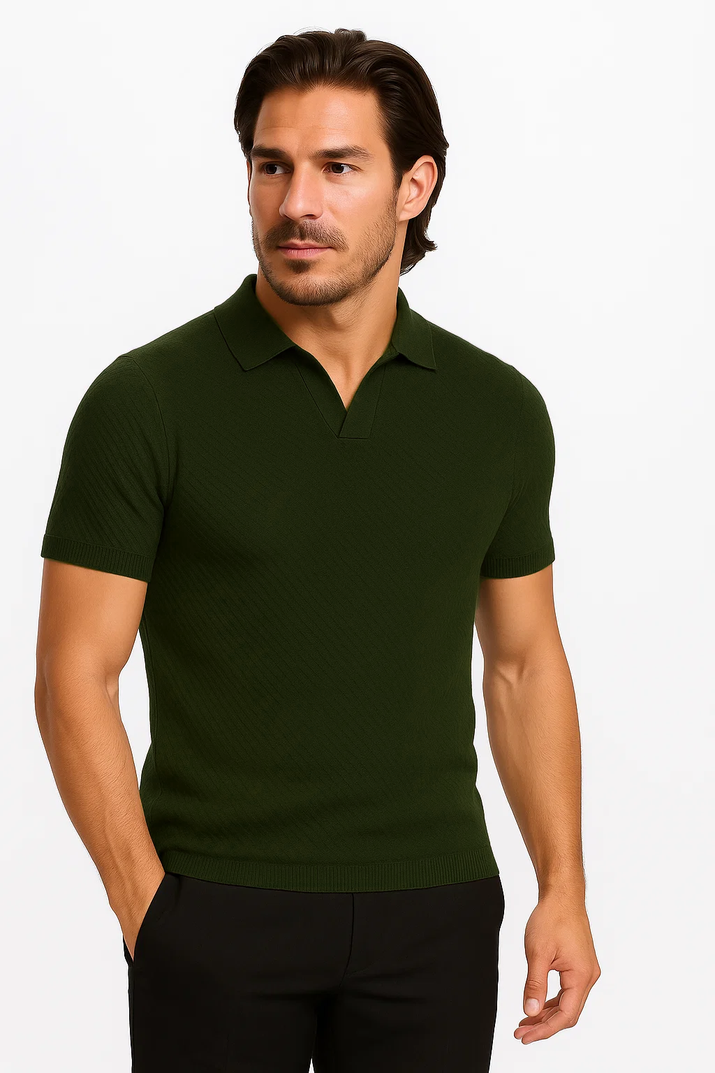 Ribbed Textured Polo | Benedict - Moss Green