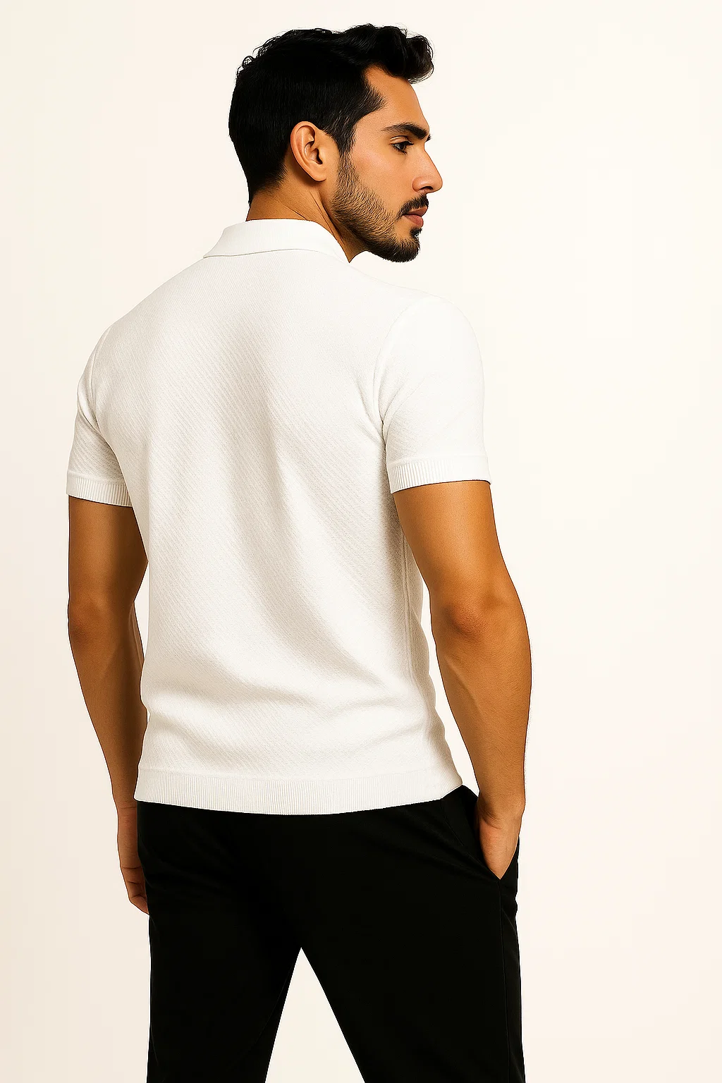Ribbed Textured Polo | Anderson - White