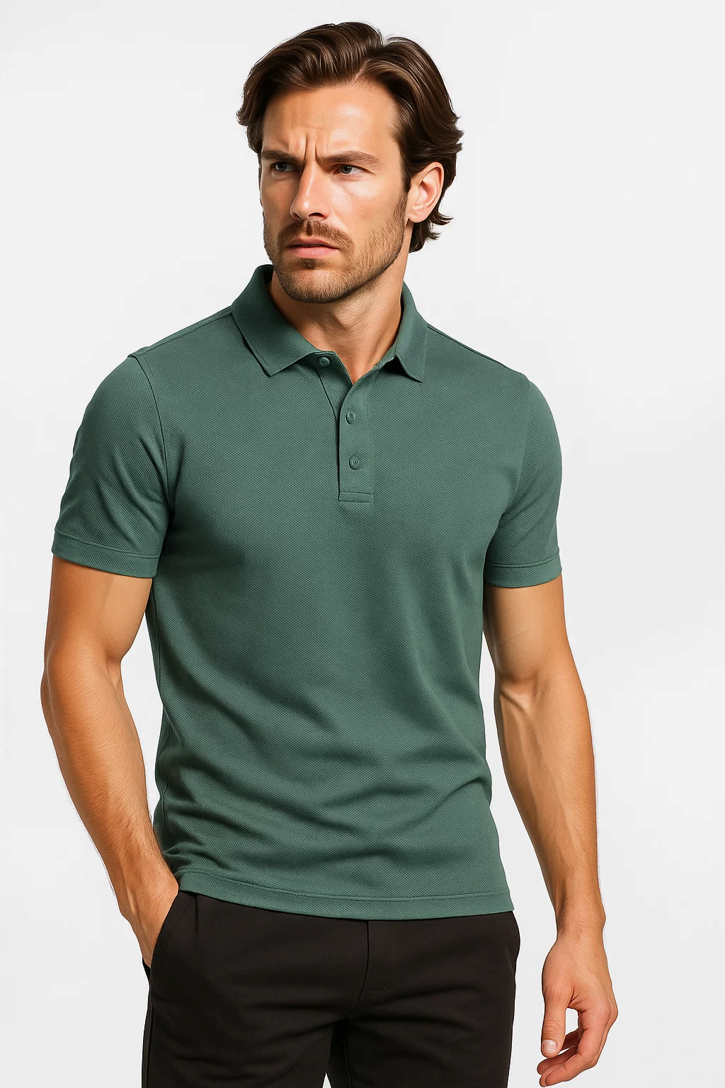 Classic Short Sleeve Polo with Three-Button Placket | Geremar – Sage