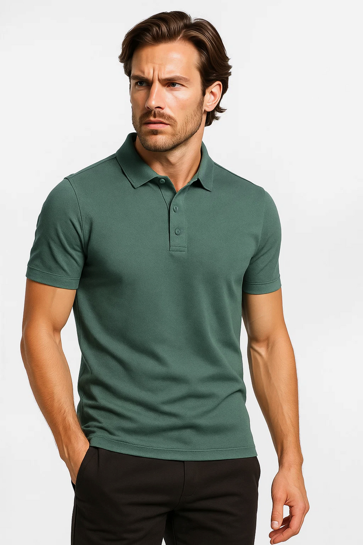 Classic Short Sleeve Polo with Three-Button Placket | Geremar – Sage