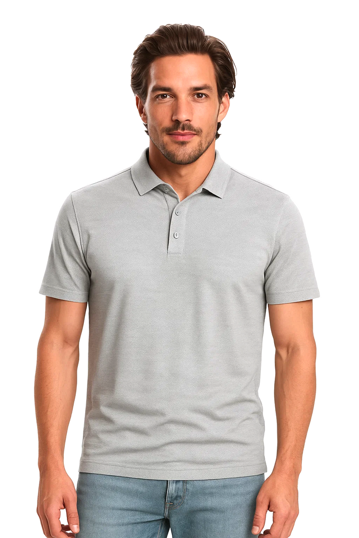 Classic Short Sleeve Polo with Three-Button Placket | Janmel – Light Grey