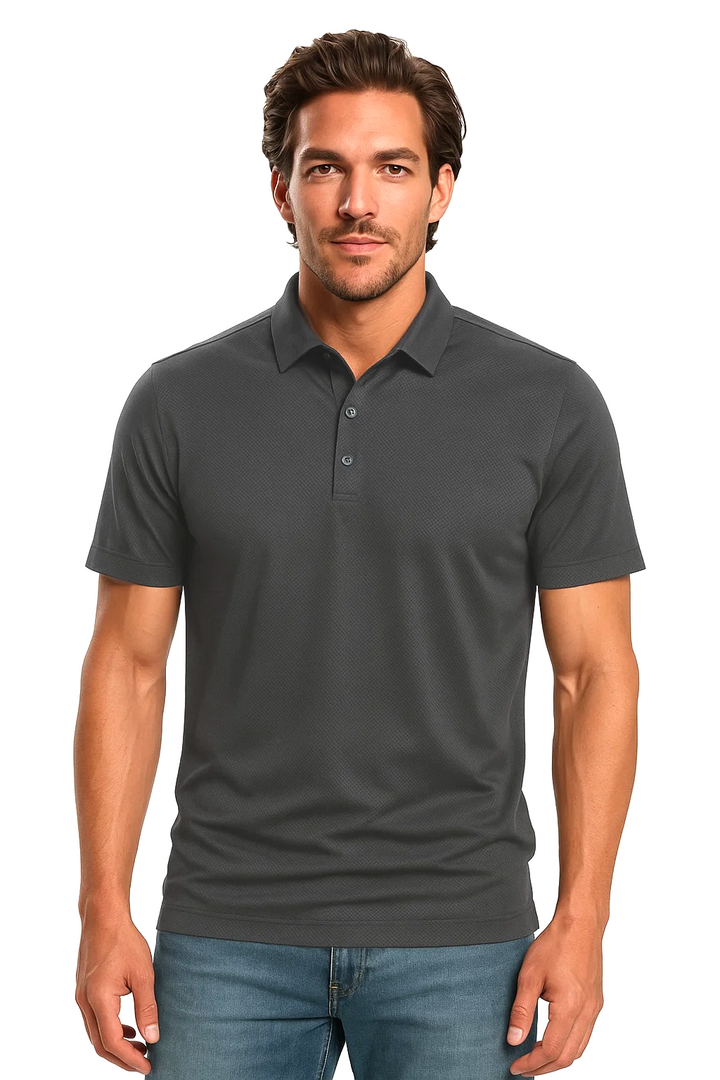 Classic Short Sleeve Polo with Three-Button Placket | Samuel – Dark Gray
