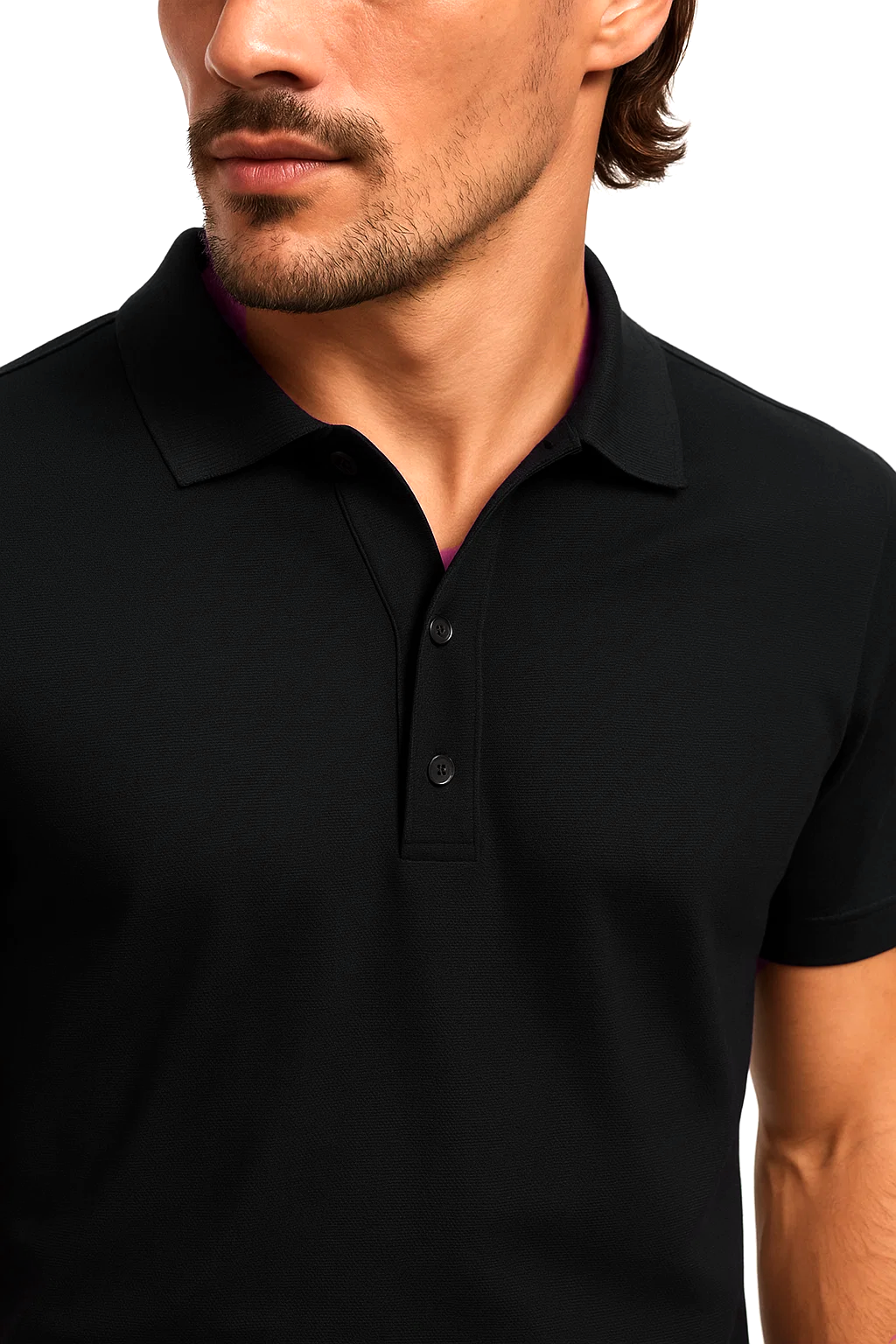 Classic Short Sleeve Polo with Three-Button Placket | Enrico – Black
