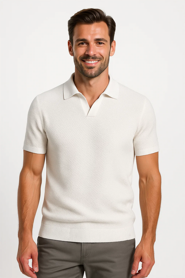 Ribbed Textured Polo | Anderson - White