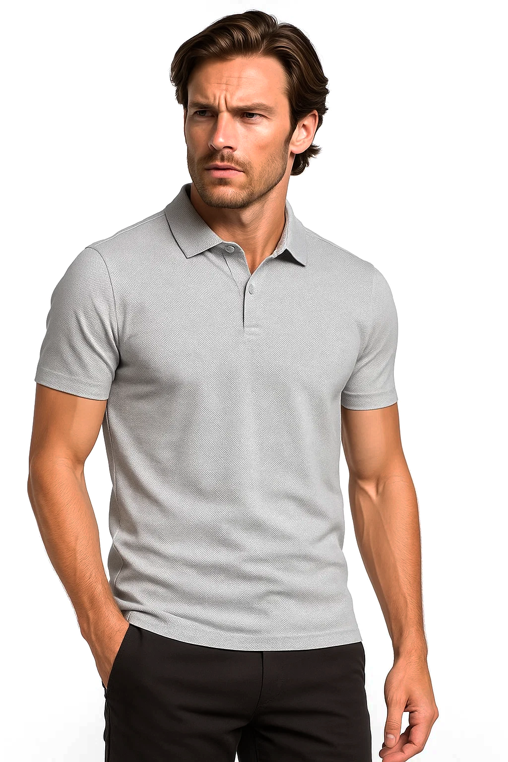Classic Short Sleeve Polo with Three-Button Placket | Janmel – Light Grey