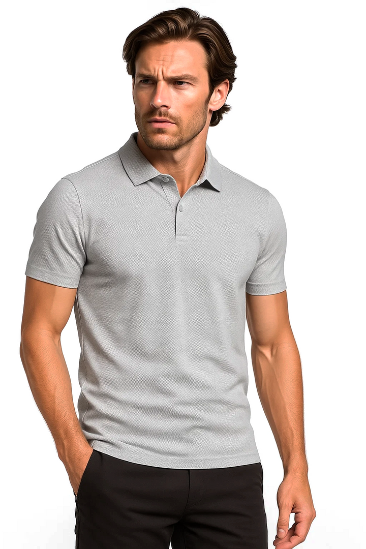 Classic Short Sleeve Polo with Three-Button Placket | Janmel – Light Grey