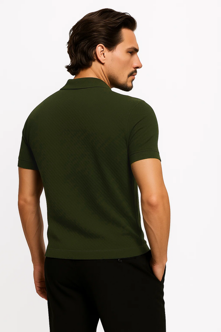 Ribbed Textured Polo | Benedict - Moss Green