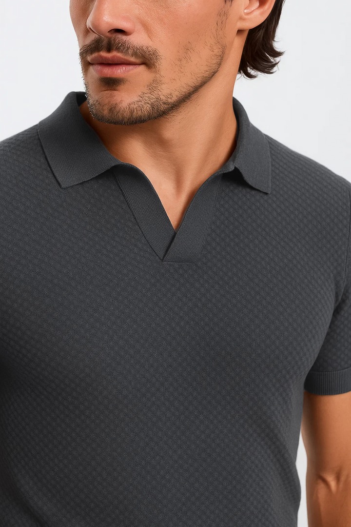 Ribbed Textured Polo | Pedro - Dark Gray