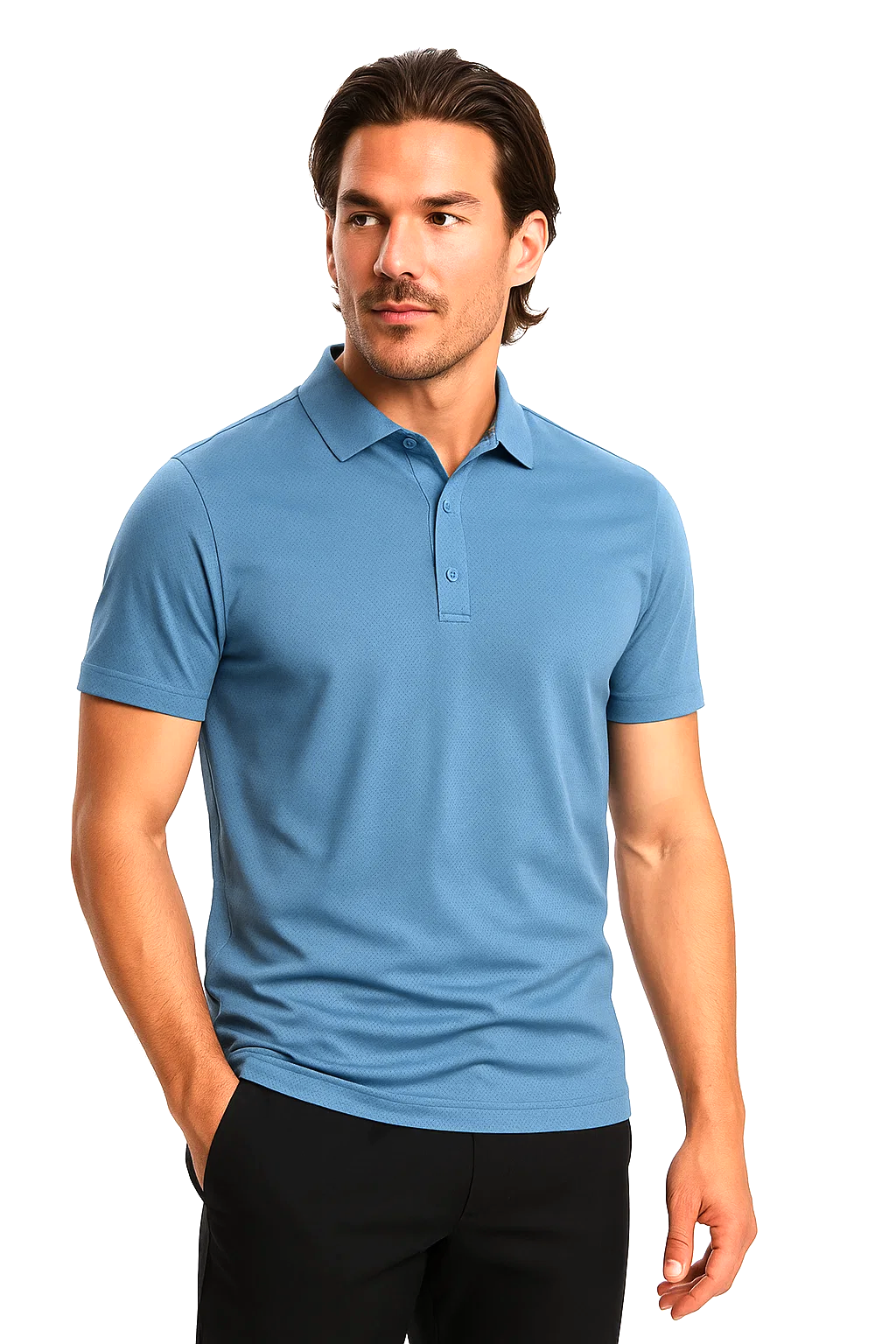 Classic Short Sleeve Polo with Three-Button Placket | Elijah – Powder Blue