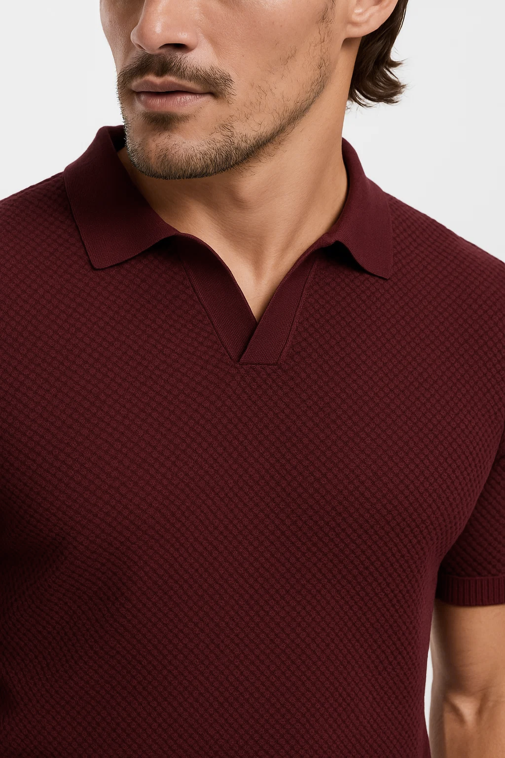 Ribbed Textured Polo | Adam – Maroon