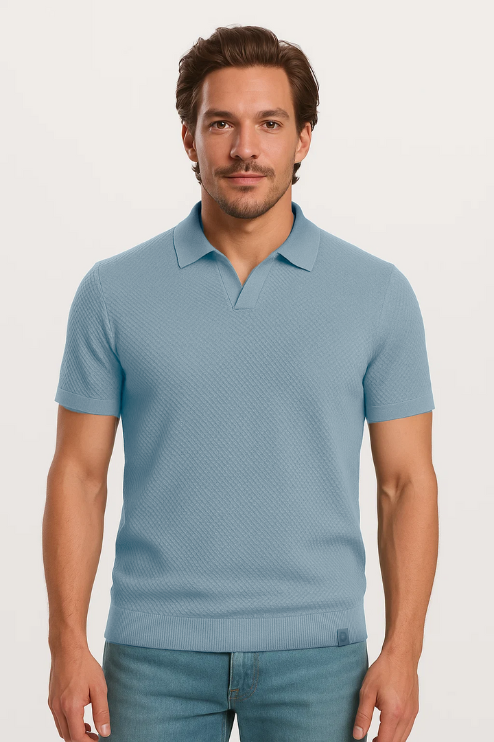 Ribbed Textured Polo | Eddie - Dusty Blue