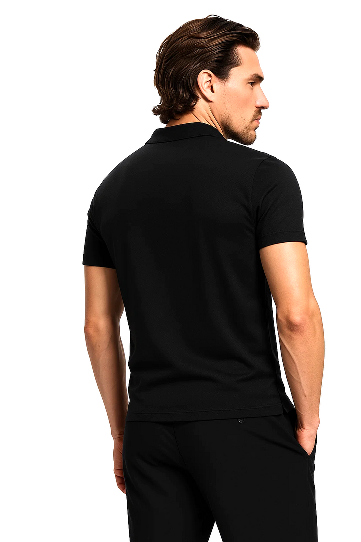 Classic Short Sleeve Polo with Three-Button Placket | Enrico – Black