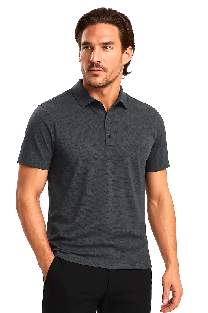 Classic Short Sleeve Polo with Three-Button Placket | Samuel – Dark Gray