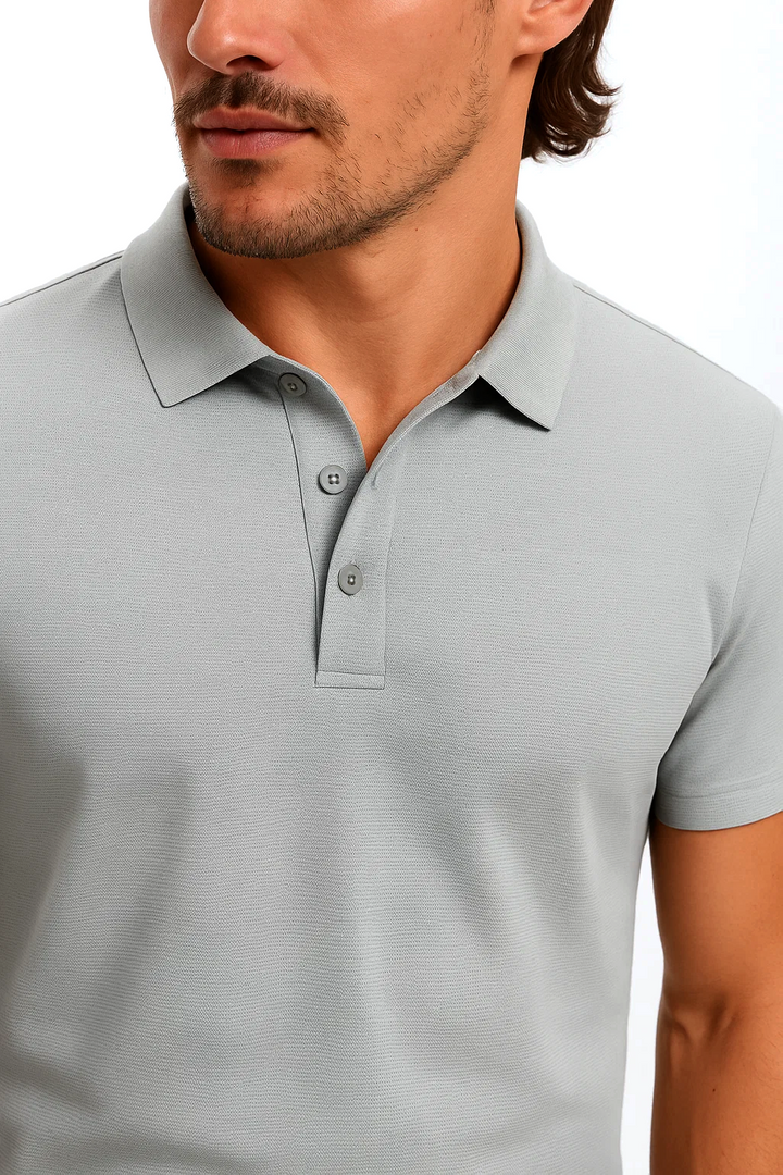 Classic Short Sleeve Polo with Three-Button Placket | Janmel – Light Grey