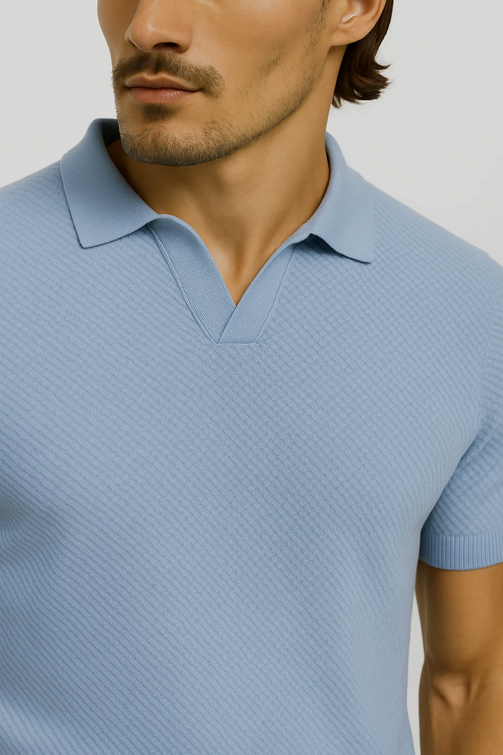 Ribbed Textured Polo | Eddie - Dusty Blue