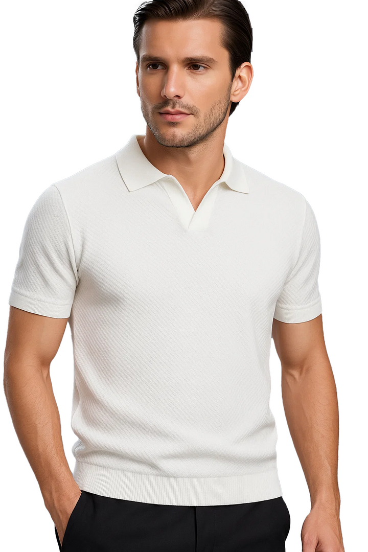 Ribbed Textured Polo | Anderson - White