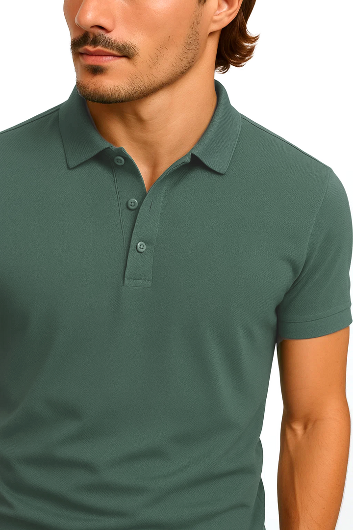 Classic Short Sleeve Polo with Three-Button Placket | Geremar – Sage