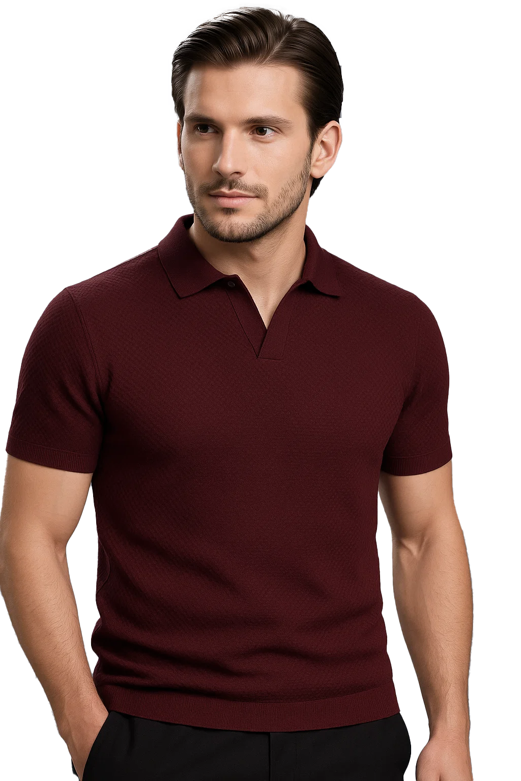 Ribbed Textured Polo | Adam – Maroon