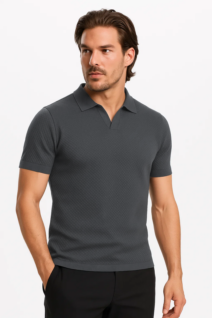 Ribbed Textured Polo | Pedro - Dark Gray