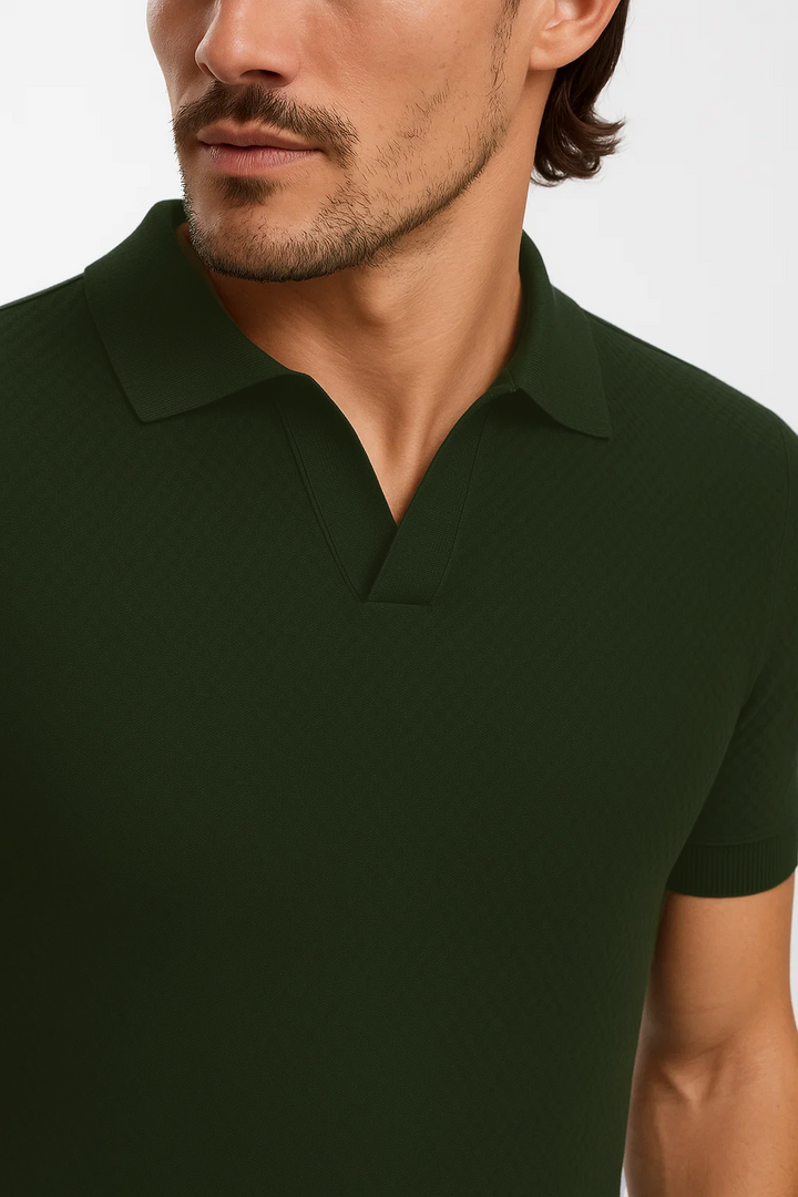 Ribbed Textured Polo | Benedict - Moss Green