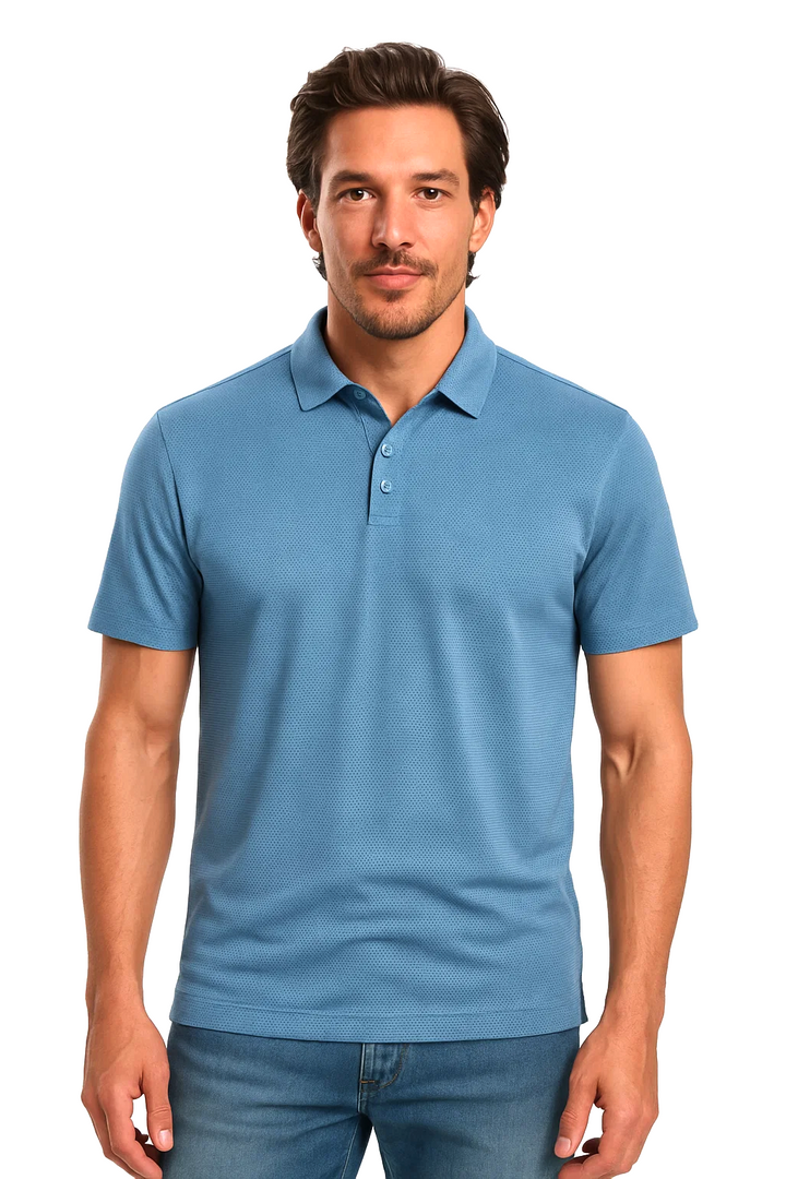 Classic Short Sleeve Polo with Three-Button Placket | Elijah – Powder Blue