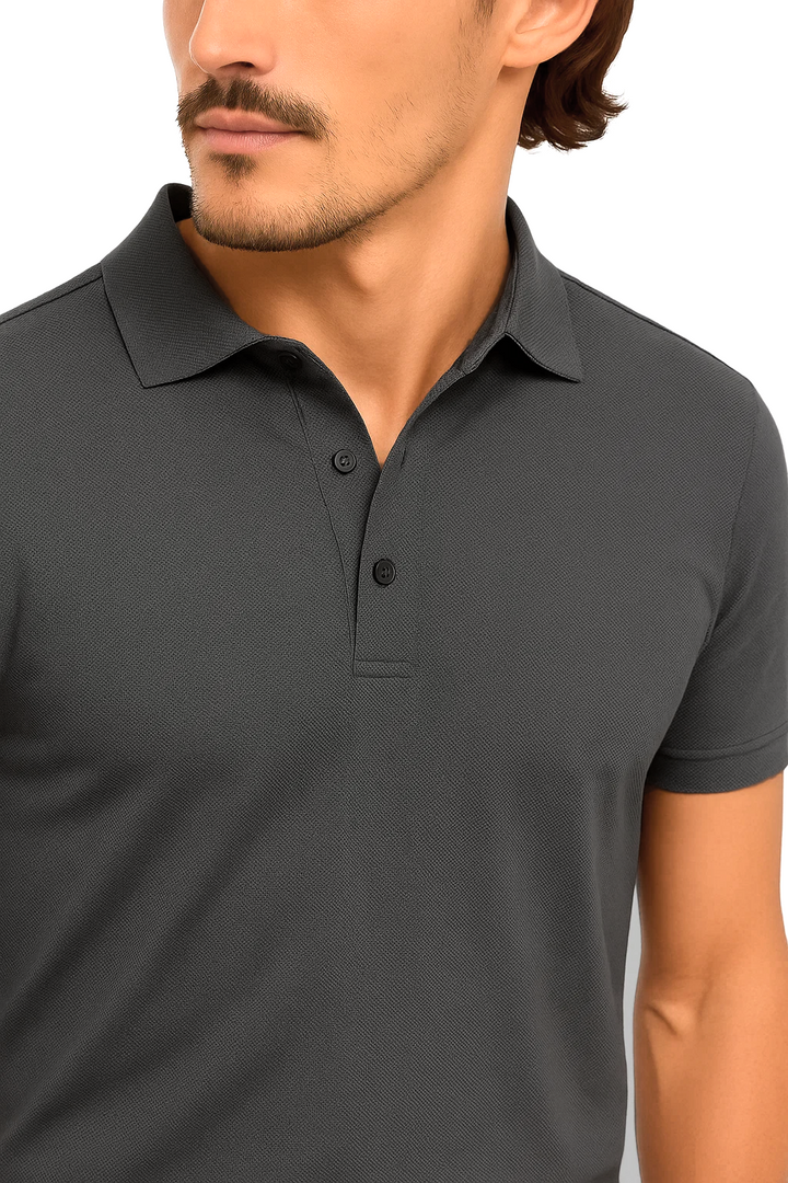 Classic Short Sleeve Polo with Three-Button Placket | Samuel – Dark Gray